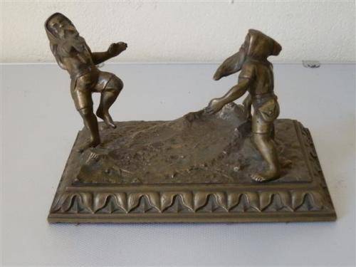 Antique brass gnomes paper weight