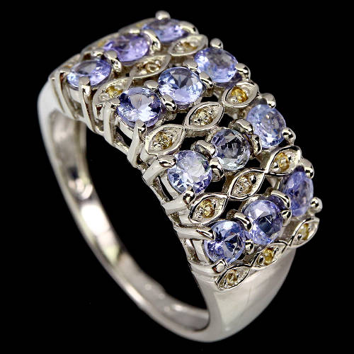 Alluring Solid Sterling Silver Natural Tanzanite and Sapphire Ring