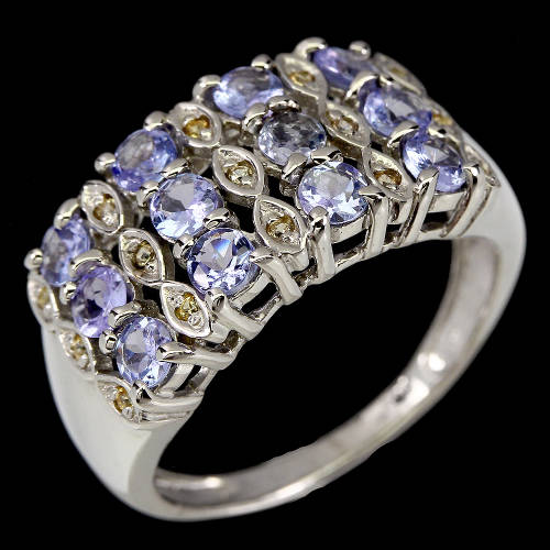 Alluring Solid Sterling Silver Natural Tanzanite and Sapphire Ring
