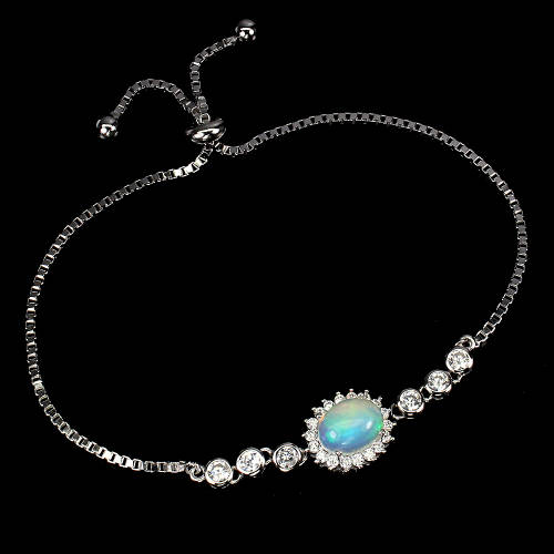 Alluring Solid Sterling Silver Natural Opal Bracelet