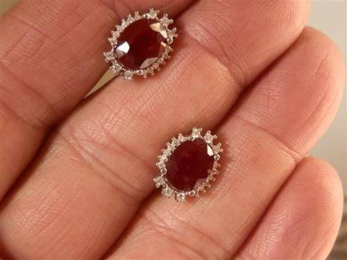 Stunning Solid Sterling Silver Natural Dark Red Ruby Earrings