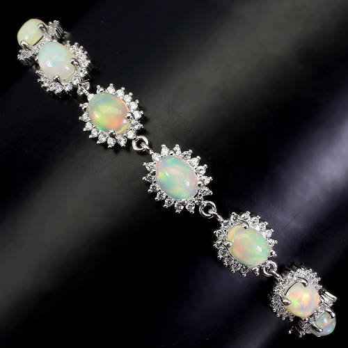 Astonishing Solid 925 Silver Opal Bracelet, 14k White Gold Plate Ensure no Tarnish or Colour Change.