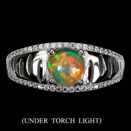 Stunning Natural Ethiopian Fire Opal Solid 925 Silver and 14 ct White Gold Ring
