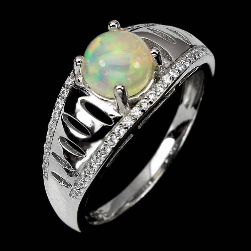 Stunning Natural Ethiopian Fire Opal Solid 925 Silver and 14 ct White Gold Ring