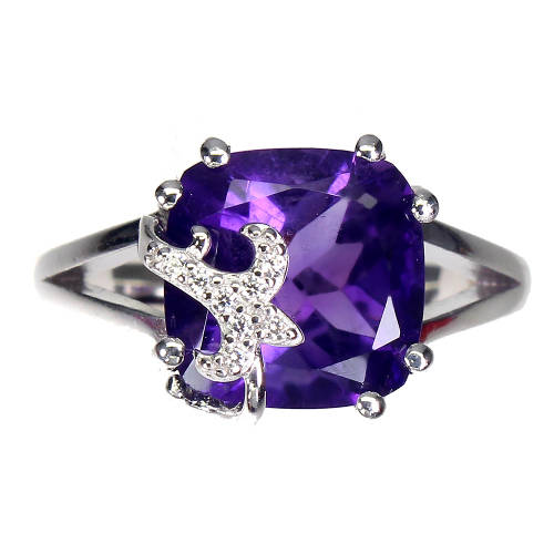 Dazzling Solid Sterling Silver Natural Amethyst Ring