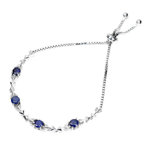 Exquisite Solid Sterling Silver Blue Sapphire Bracelet