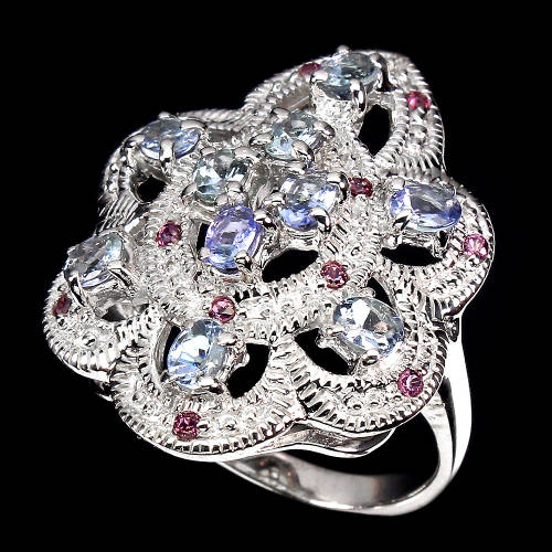 Fabulous Natural Tanzanite Ring, 14 ct White Gold over Solid Sterling Silver, no Tarnish