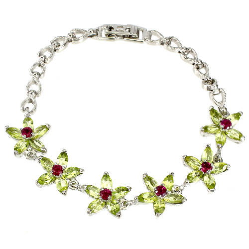 Charming Genuine Peridot Bracelet Solid Sterling Silver 14 ct White Gold Ensure no Tarnish