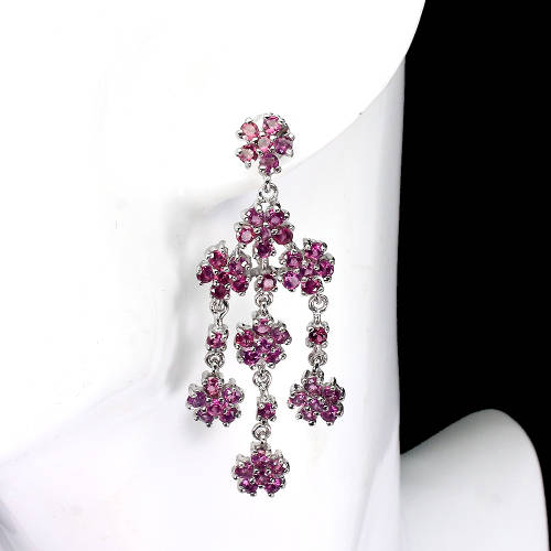 Heavy Earth Mined 6 ct Garnet Earrings Solid Sterling Silver 14 ct White Gold, no Tarnish