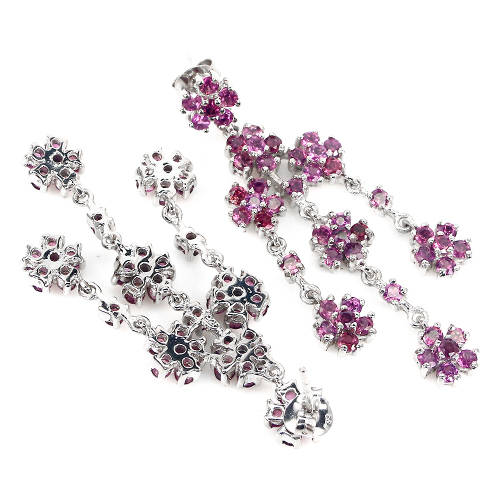 Heavy Earth Mined 6 ct Garnet Earrings Solid Sterling Silver 14 ct White Gold, no Tarnish