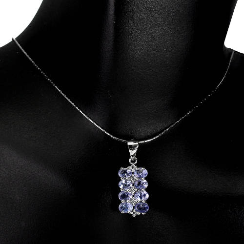 Enchanting Earth Mined Tanzanite Necklace Solid Sterling Silver 14 ct White Gold, no Tarnish