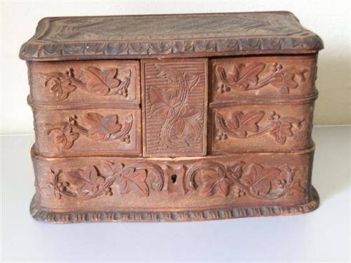 Antique Carved Wooden Jewellery Box