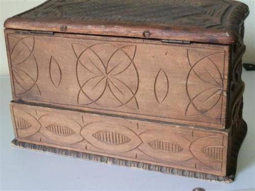 Antique Carved Wooden Jewellery Box