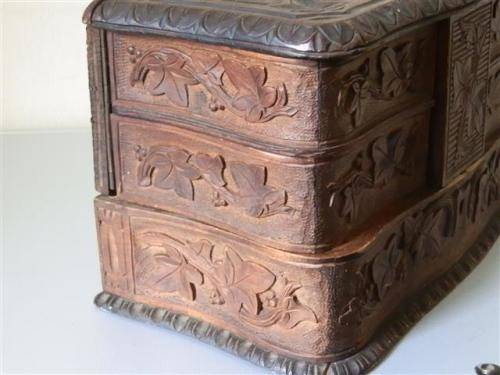 Antique Carved Wooden Jewellery Box