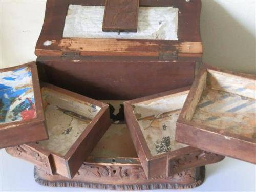 Antique Carved Wooden Jewellery Box