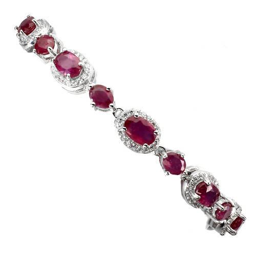 Natural 9.15ct Blood Red Ruby Bracelet, Solid 925 Sterling 14 ct White Gold over - weight 11.38 g