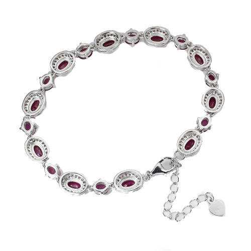 Natural 9.15ct Blood Red Ruby Bracelet, Solid 925 Sterling 14 ct White Gold over - weight 11.38 g
