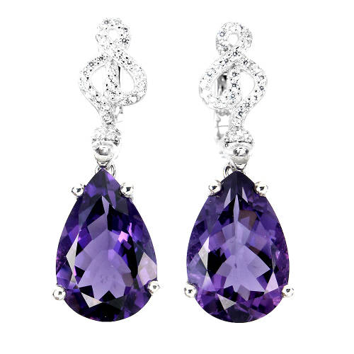 Earth Mined 10 ct Natural Amethyst Earrings in Solid 925 Silver 14 ct White Gold, no Tarnish