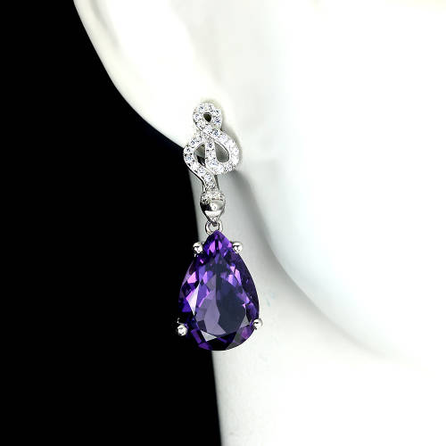 Earth Mined 10 ct Natural Amethyst Earrings in Solid 925 Silver 14 ct White Gold, no Tarnish