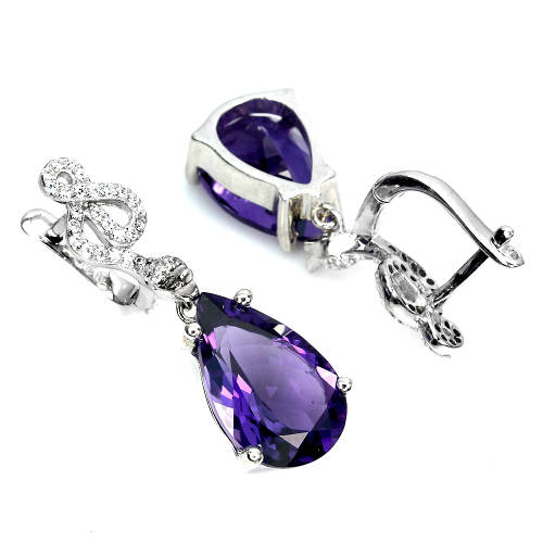 Earth Mined 10 ct Natural Amethyst Earrings in Solid 925 Silver 14 ct White Gold, no Tarnish