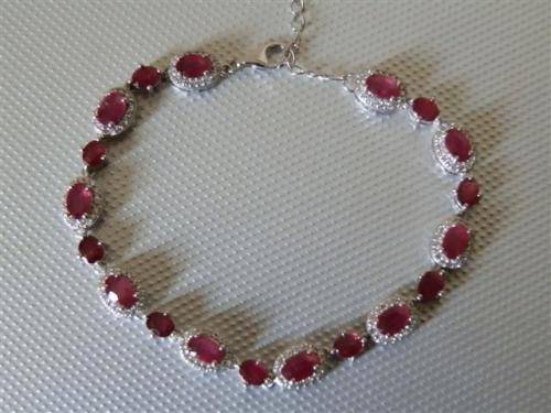 Natural 9.15ct Blood Red Ruby Bracelet, Solid 925 Sterling 14 ct White Gold over - weight 11.38 g
