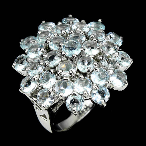 Sparkling Genuine Aquamarine Solid Sterling Silver Ring - weight 11.29 g