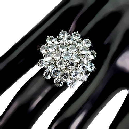 Sparkling Genuine Aquamarine Solid Sterling Silver Ring - weight 11.29 g