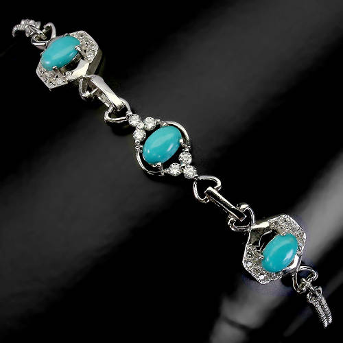 Impressive Solid Sterling Silver Natural Turquoise Bracelet - weight 4.73 g (1)