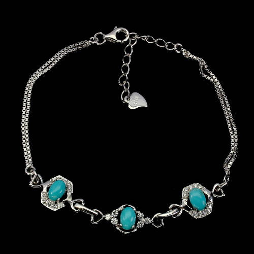 Impressive Solid Sterling Silver Natural Turquoise Bracelet - weight 4.73 g (1)