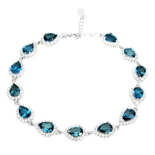 Impressive 13 ct Natural London Blue Topaz Solid Sterling Silver Bracelet - weight 13 g
