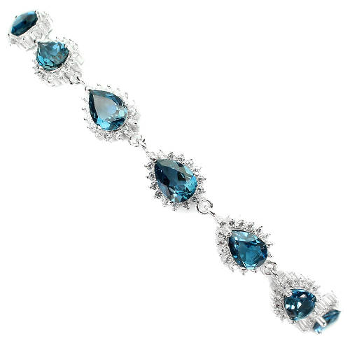 Impressive 13 ct Natural London Blue Topaz Solid Sterling Silver Bracelet - weight 13 g