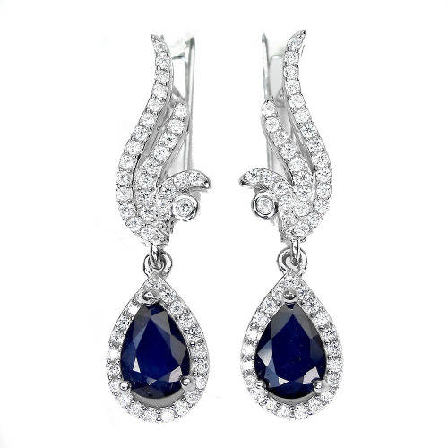 Astonishing 2 ct Natural Blue Sapphire Solid Sterling Silver Earrings - weight 4.54 g