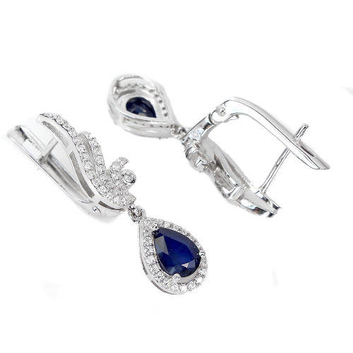 Astonishing 2 ct Natural Blue Sapphire Solid Sterling Silver Earrings - weight 4.54 g