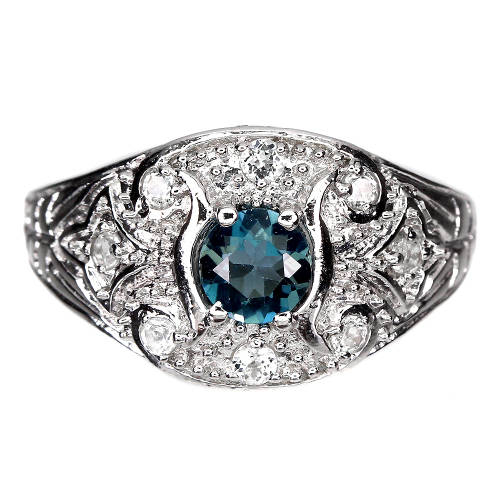 Enchanting Natural London Blue Topaz Solid Sterling Silver Ring - weight 4.32 g