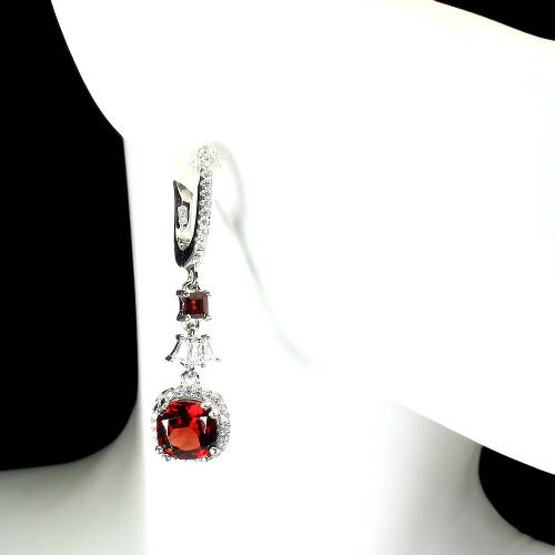 Alluring 3.5 ct Natural Deep Red Mozambiquw Garnet Solid Sterling Silver Earrings - weight 5.65 g