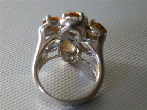 Solid Sterling Silver Citrine and Yellow Sapphire Cluster Ring - weight 12.7 g