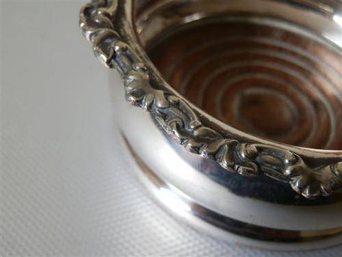 Pair of Victorian Silver Plate on Copper Coasters with Turned Wooden Basis.