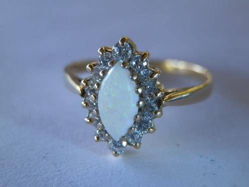 Vintage gold opal and sapphire ring with Birmingham goldsmith hallmark