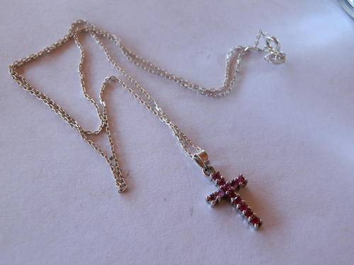 Sterling silver ruby cross pendant and chain - shipping R40 insured