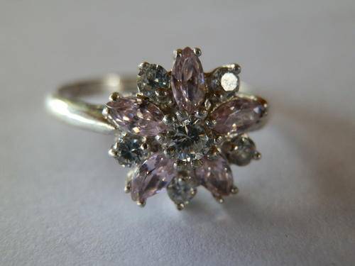 Sterling silver pink and white topaz and ring