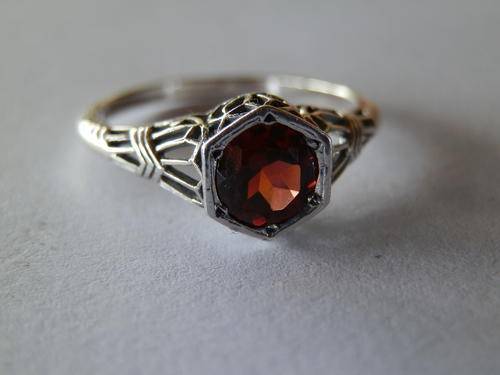 New solid sterling silver fire garnet filigree ring (3) - two (2) weeks to pay
