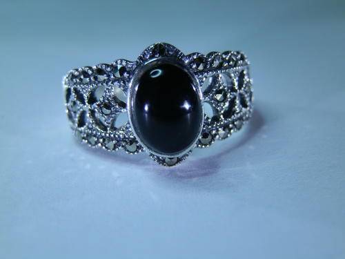 New solid sterling silver natural onyx and marcasite ring - two (2) weeks to pay