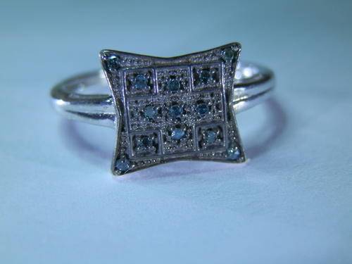 New solid sterling silver natural blue diamond ring - two (2) weeks to pay