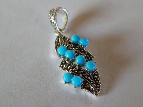 New solid sterling silver turquoise and marcasite pendant - two (2) weeks to pay