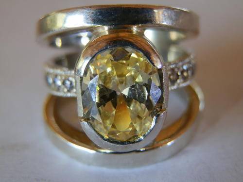 Magnificent, heavy - 11.9 gram - sterling silver yellow and white topaz ring - two (2) weeks to pay