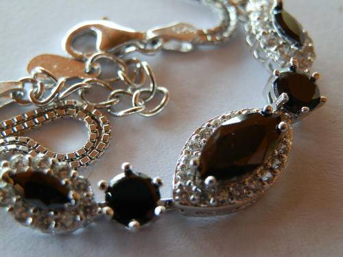 New solid sterling silver natural black and white topaz bracelet - two (2) weeks to pay