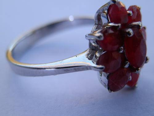 New solid sterling silver 4.15 ct natural ruby cluster ring - two (2) weeks to pay