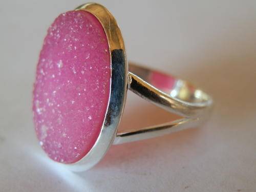 New solid sterling silver pink ruby druzy ring - two (2) weeks to pay