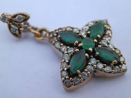 Good weight - 5.1 gram - sterling silver emerald and topaz pendant - two (2) weeks to pay