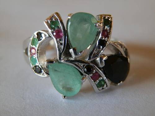 Good weight - 5.1 gram - sterling silver multi-gem ring - thirty (30) days to pay
